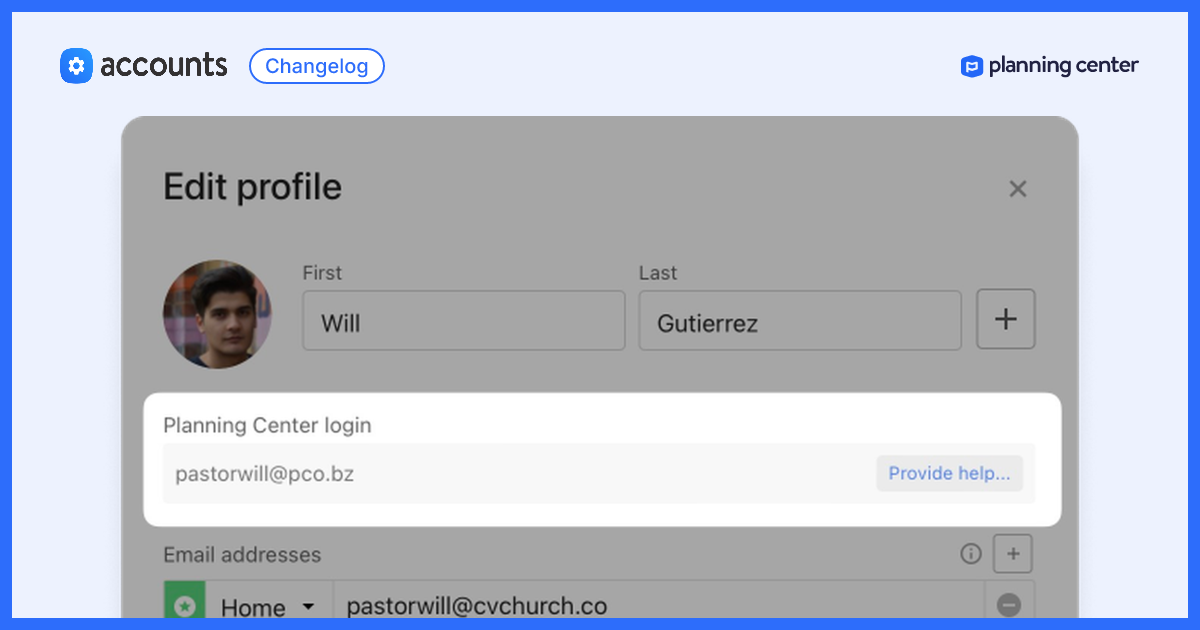 New: The Login Method and Account Recovery - Planning Center Changelog